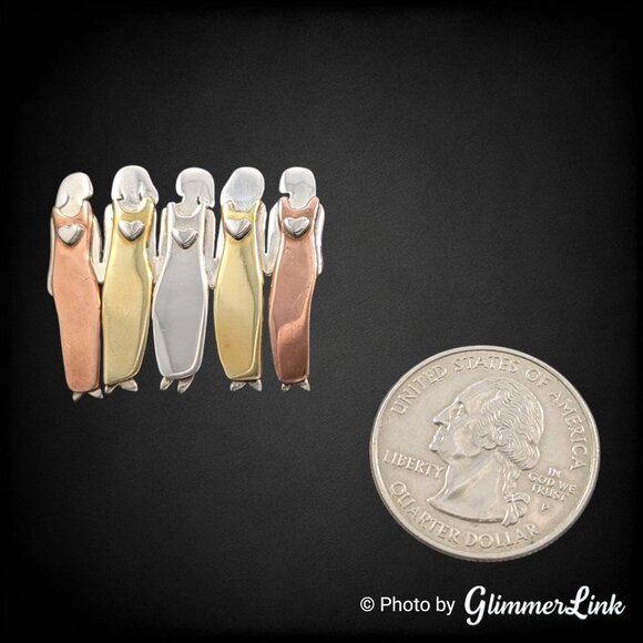 Vintage Far Fetched Tri Tone Sterling Silver Copper Brass Sisterhood Brooch - Picture 4 of 7